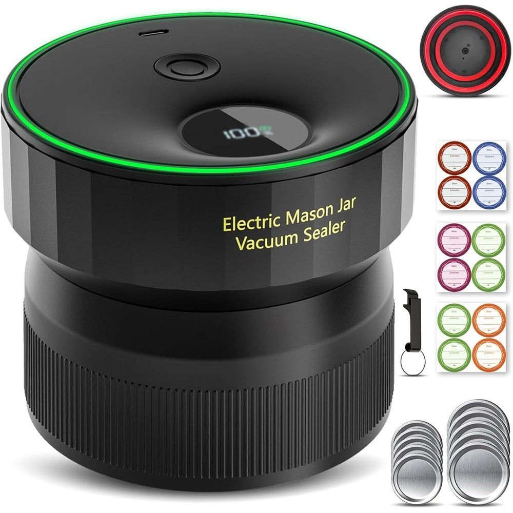 2025 Upgraded Mason Jar Vacuum Sealer, Electric Vacuum Sealer for Regular Mouth and Wide Mouth Canning Jars, Fully Automated and Portable