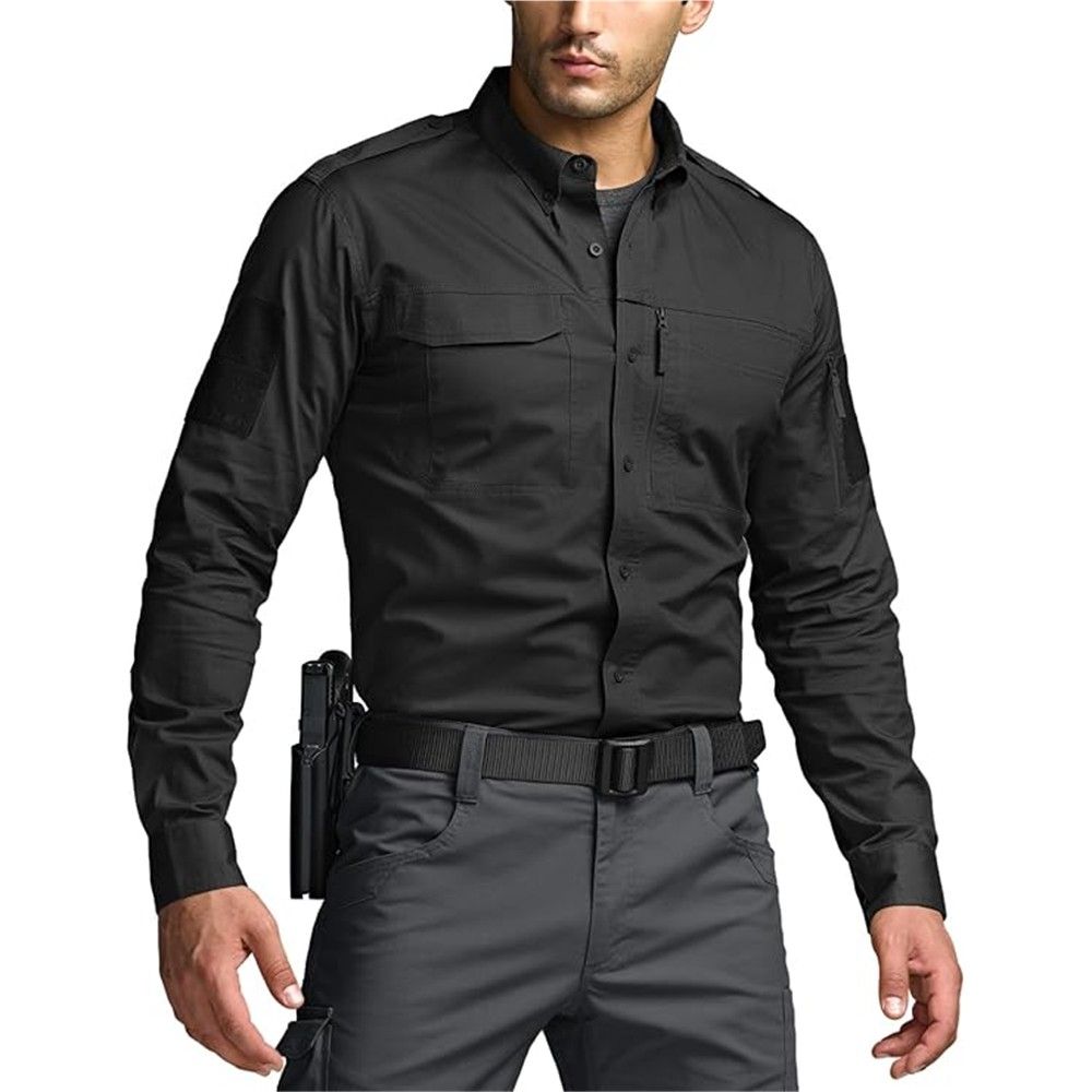 CQR Men's Long Sleeve Tactical Shirts, Ripstop Military Work Shirts, UPF 50+ Breathable Button Down Outdoor Hiking Shirt