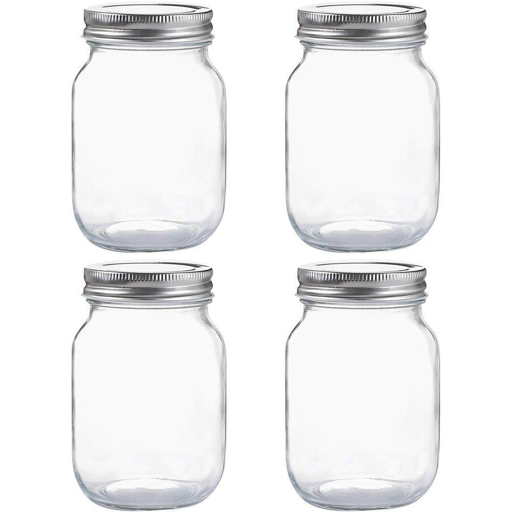 Glass Regular Mouth Mason Jars, 16 oz Clear Glass Jars with Silver Metal Lids for Sealing