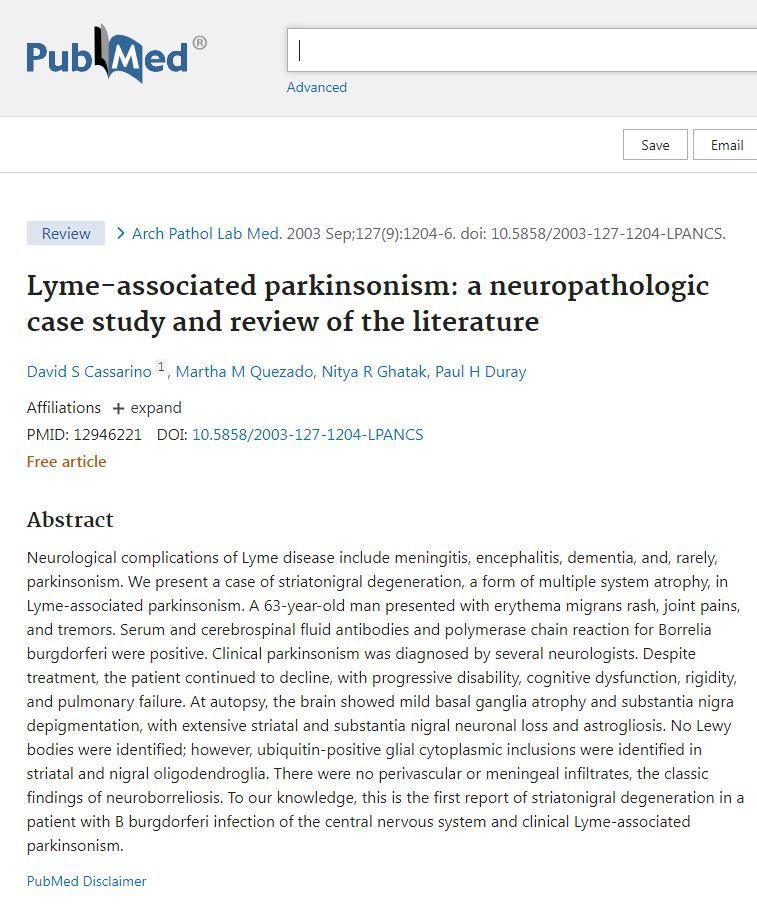 Lyme-associated parkinsonism : a neuropathologic case study and review of the literature