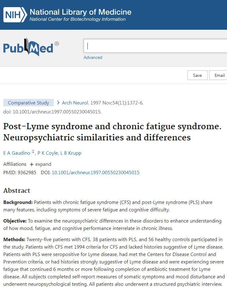A screenshot of a paper titled post-lyme syndrome and chronic fatigue syndrome.