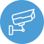 Wit CCTV-camera-icoon op een blauwe, afgeronde vierkante achtergrond.