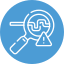 Blauw pictogram van een persoon die een vergrootglas gebruikt, in een afgerond vierkant.