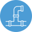 Blauw pictogram van een kraan die water in een gootsteen laat stromen, lijntekening