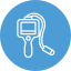 Blauw pictogram van een oplaadstekker die is aangesloten op een stopcontact in een afgerond vierkant.
