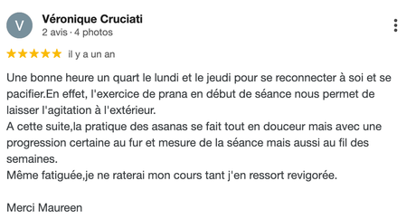 Une capture d'écran d'une critique sur un site Web en français.