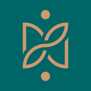 Un logo avec deux feuilles et un cercle sur fond vert.