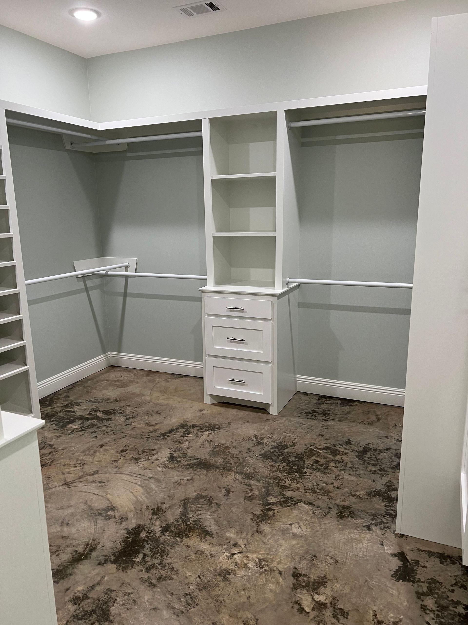 closet system with polished concrete floor