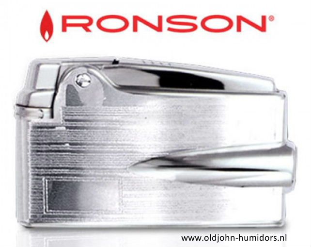130004: Ronson Premier Varaflame NIEUWE gas aansteker Chroom met rechtlijnige gravering en graveerplaat