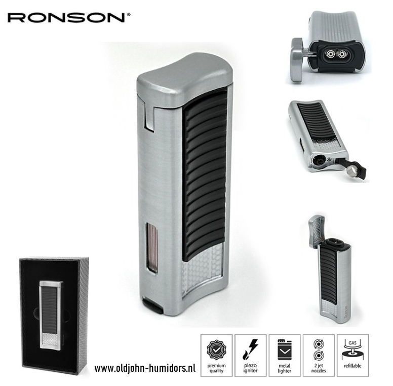 RO6: Ronson Passat 2 x Jetflame -Sigarenboor Silver Black