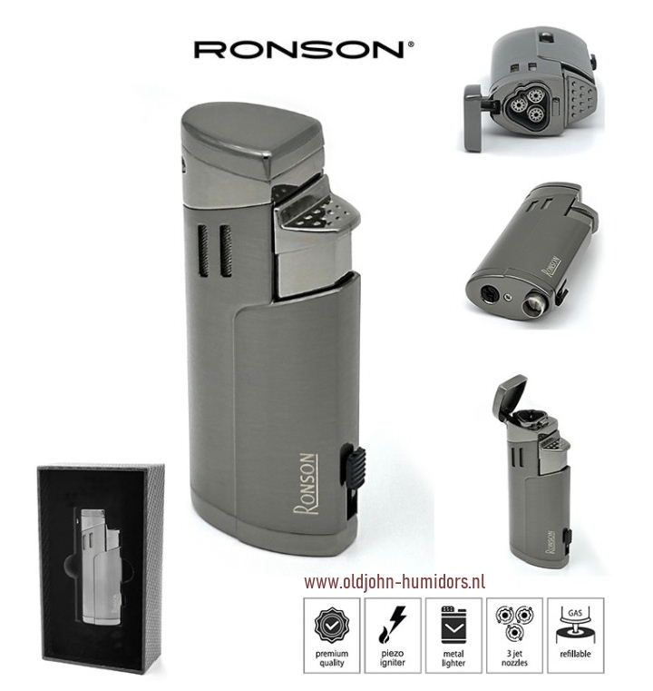 RO8:  Ronson Cyclon 3 x Jetflame  -Sigarenboor  Gun Metal
