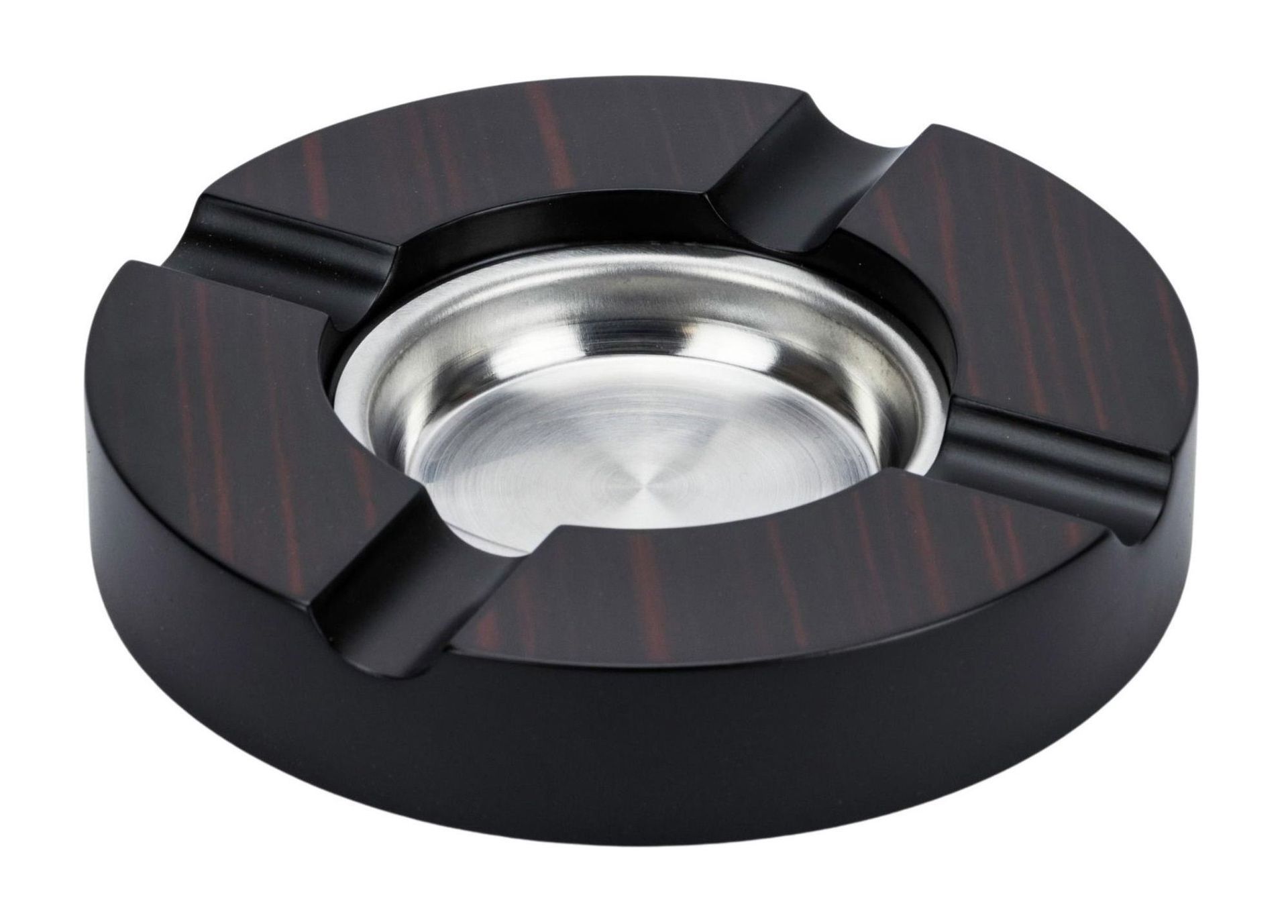 SAB20 Sigaarasbak rond 16 cm, met RVS kom, 4 leggers, Ebbenhout. verkoop via www.oldjohn-humidors.nl
