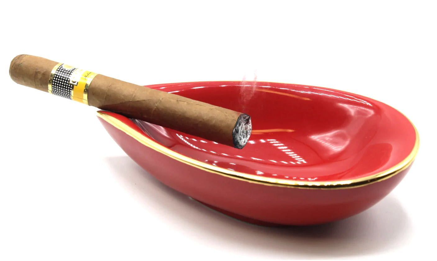 SAB42 Adorini sigaar asbak Rood-goud porselein Royale sigaren asbak18 x 4,6 cm. ca 300 gram. Verkoop via www.oldjohn-humidors.nl