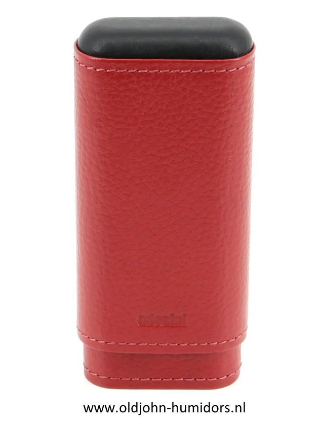 SK04MR Adorini sigarenkoker echt leer magma rood 2 of 3 sigaren cederhout en divider aan de binnenzijde, zwart aan onder- en bovenkant verkoop via oldjohn-humidors.nl