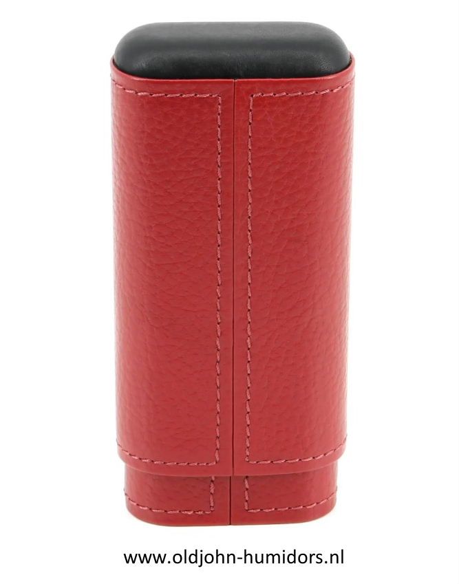 SK04MR Adorini sigarenkoker echt leer magma rood 2 of 3 sigaren cederhout en divider aan de binnenzijde, zwart aan onder- en bovenkant verkoop via oldjohn-humidors.nl