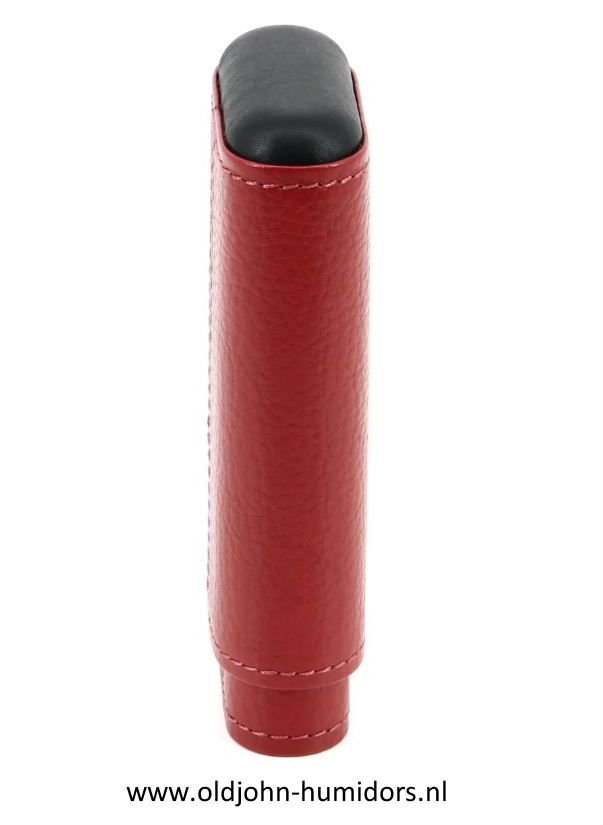 SK04MR Adorini sigarenkoker echt leer magma rood 2 of 3 sigaren cederhout en divider aan de binnenzijde, zwart aan onder- en bovenkant verkoop via oldjohn-humidors.nl