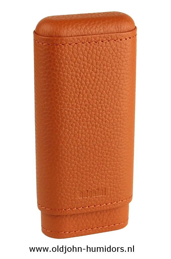 SK04OR Adorini sigarenkoker echt leer krokus oranje 2 of 3 sigaren cederhout en divider verkoop via oldjohn-humidors.nl