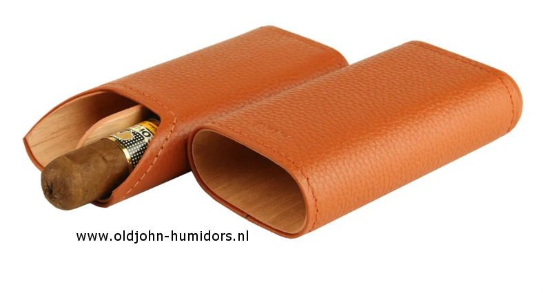 SK04OR Adorini sigarenkoker echt leer krokus oranje 2 of 3 sigaren cederhout en divider verkoop via oldjohn-humidors.nl