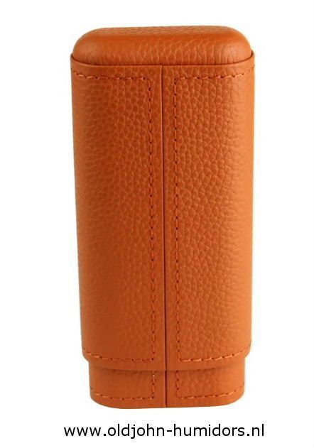 SK04OR Adorini sigarenkoker echt leer krokus oranje 2 of 3 sigaren cederhout en divider verkoop via oldjohn-humidors.nl
