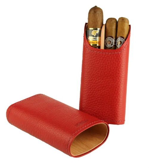 SK04R Adorini sigarenkoker echt leer rood 2 of 3 sigaren cederhout en divider aan de binnenzijde verkoop via oldjohn-humidors.nl