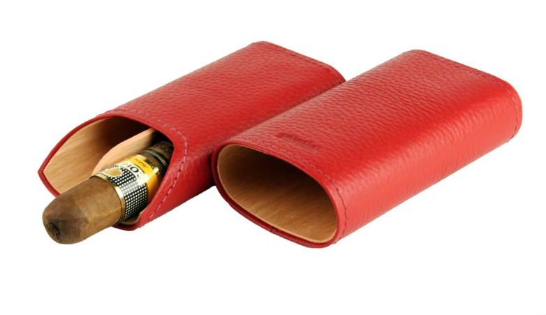 SK04R Adorini sigarenkoker echt leer rood 2 of 3 sigaren cederhout en divider aan de binnenzijde verkoop via oldjohn-humidors.nl