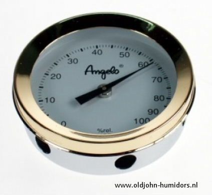 ANGELO Analoge humidor hygrometer 50 mm. Goudkleurig Inbouw of opbouw met magneet