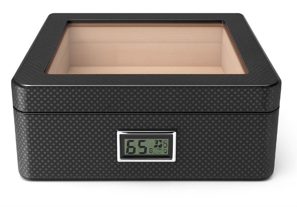 humidor NAPOLI digitaal - carbon fiber finish en groot venster 50 sigaren