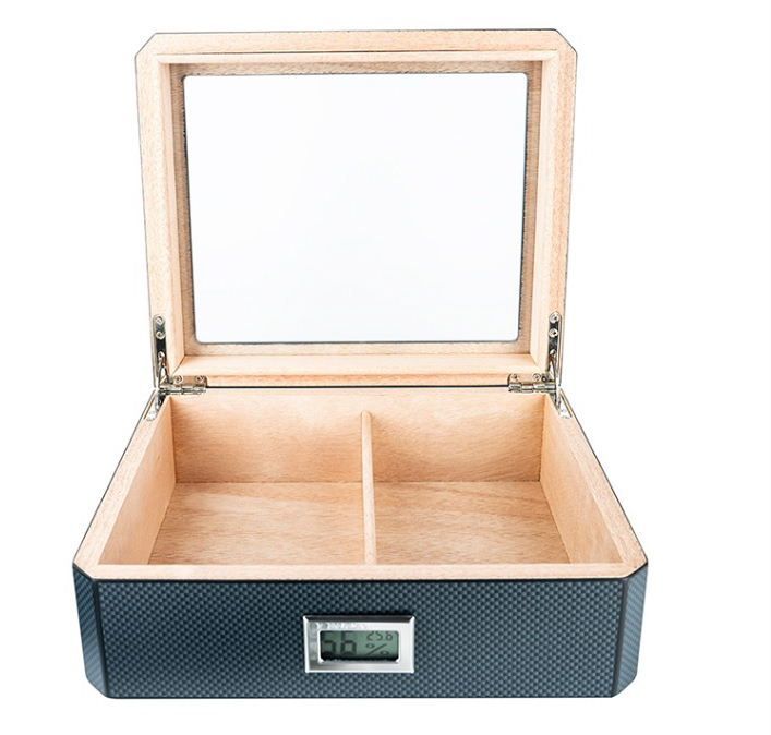 humidor NAPOLI digitaal - carbon fiber finish en groot venster 50 sigaren
