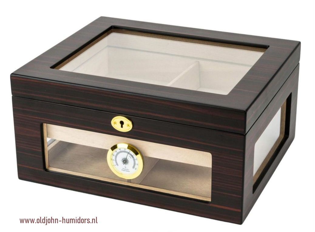 H09 Humidor Ebony Finish mat 4 zijden doorzicht