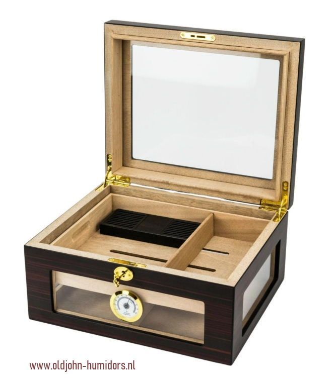 H09 Humidor Ebony Finish 4 zijden doorzicht