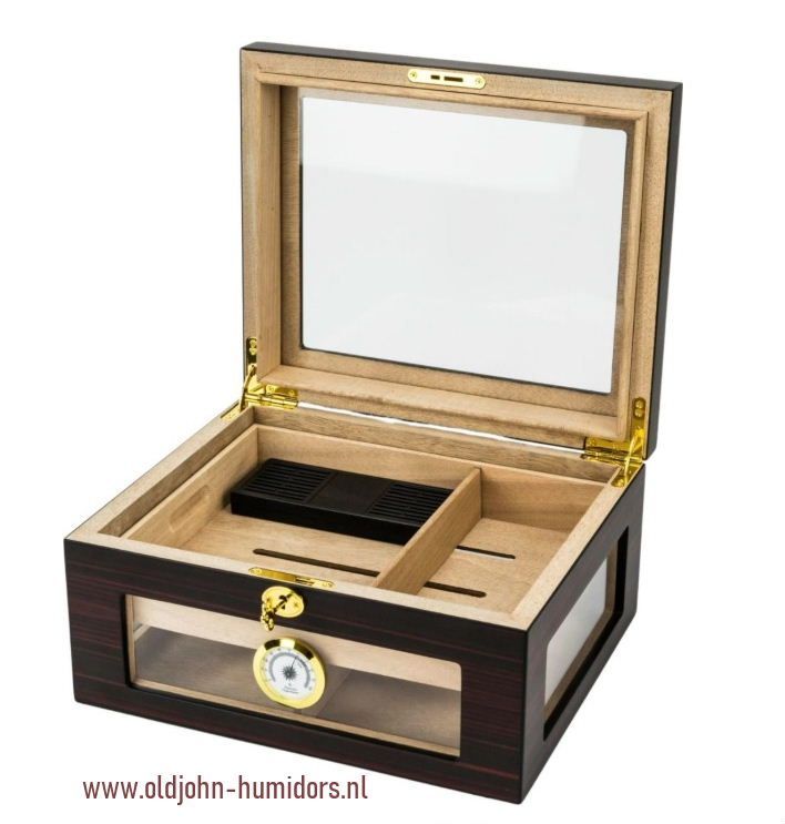H09 Humidor Ebony Finish mat 4 zijden doorzicht