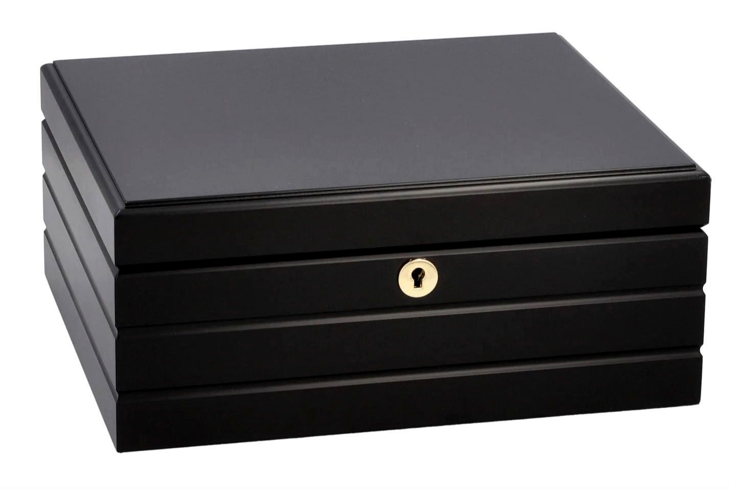 H153 Humidor Adorini Firenze DeLuxe  zwart, meerdere laklagen verkoop via Old John Humidors
