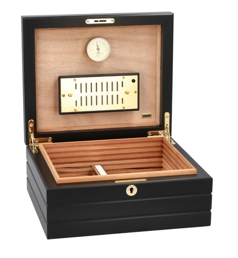 H153 Humidor Adorini Firenze DeLuxe  zwart, meerdere laklagen verkoop via Old John Humidors