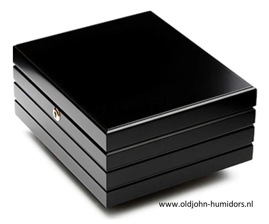 H153 Humidor Adorini Firenze DeLuxe  zwart, meerdere laklagen verkoop via Old John Humidors