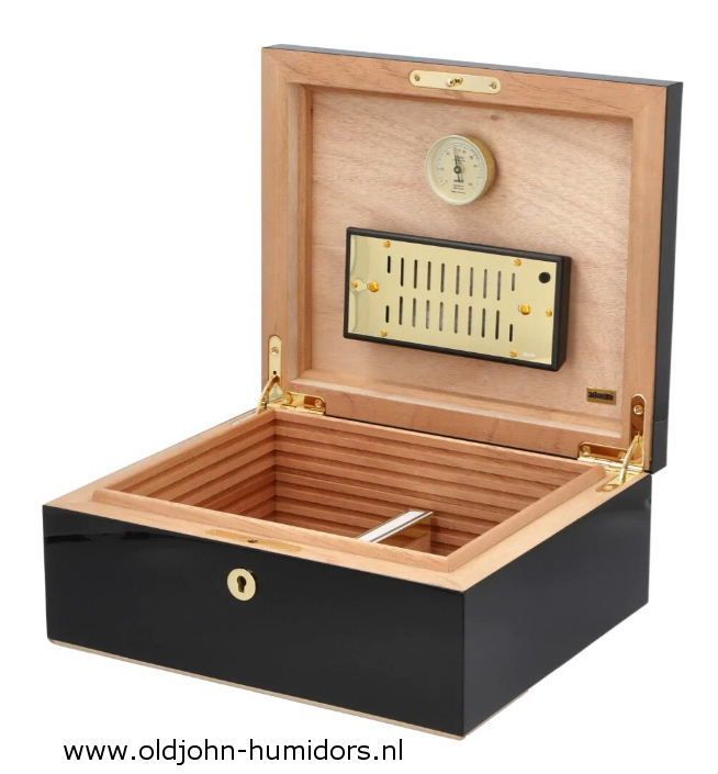 H157 Humidor Adorini Milan DeLuxe meervoudig gelakte zwarte hoogglans pianolak - verkoop via Old John Humidors