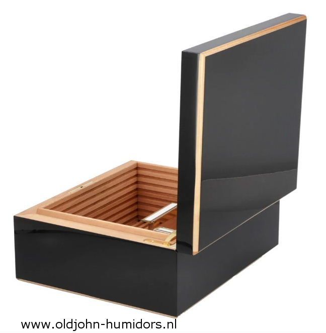 H157 Humidor Adorini Milan DeLuxe meervoudig gelakte zwarte hoogglans pianolak - verkoop via Old John Humidors