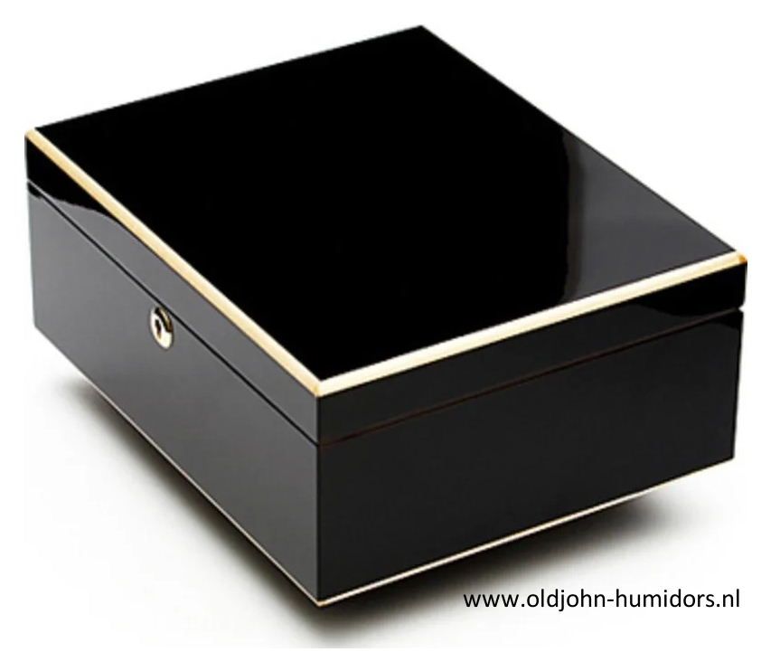 H157 Humidor Adorini Milan DeLuxe meervoudig gelakte zwarte hoogglans pianolak - verkoop via Old John Humidors