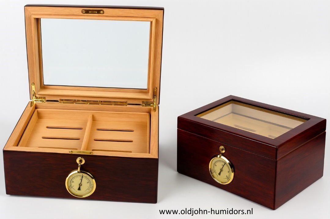 Humidor Bubinga Veneer Glass Top 100 sigaren | Old John Humidors