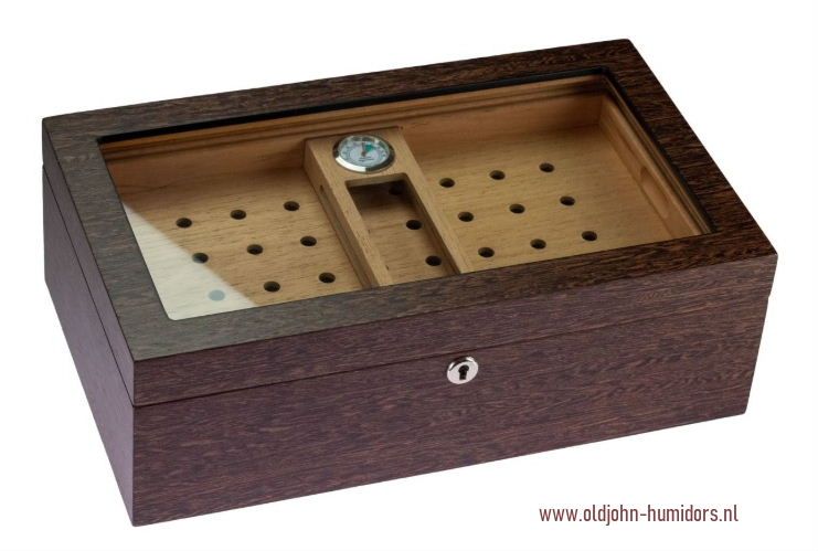 H05 Humidor VENETIA Humidor glass top zebra hi-gloss Met inzet tray en slot 42.9 x 27.5 x 18.2 cm 125sigaren.