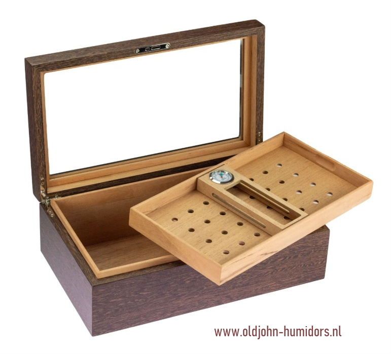 H05 Humidor VENETIA Humidor glass top zebra hi-gloss Met inzet tray en slot 42.9 x 27.5 x 18.2 cm 125sigaren.