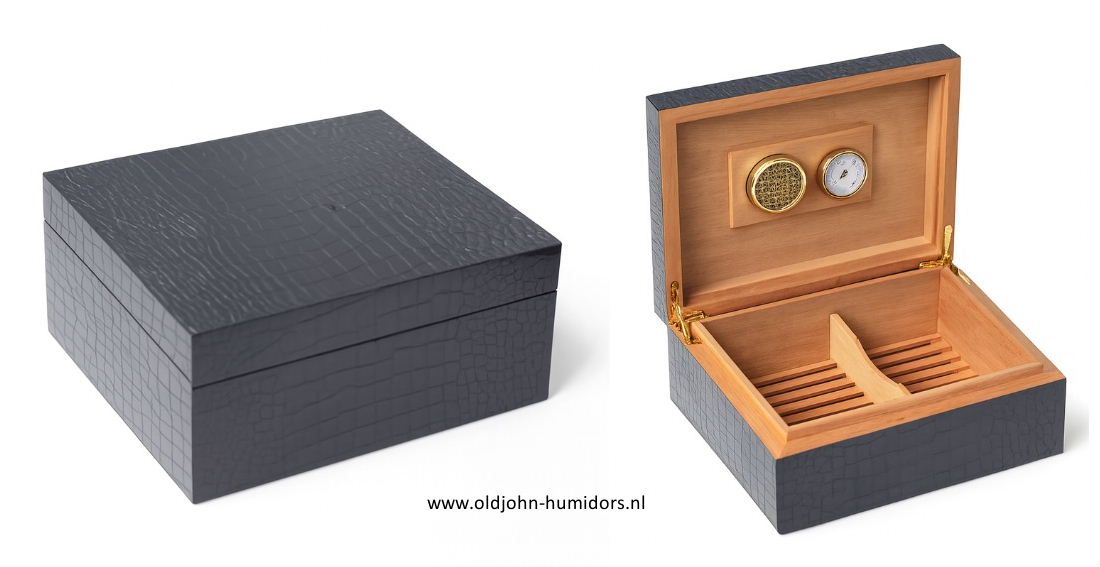 H40 Angelo Humidor Croco Black High Gloss 55 sigaren.| Old John Humidors
