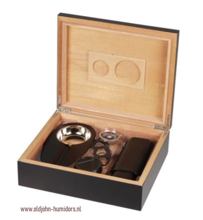 humidor startset giftset zwart -asbak leren koker en knipper