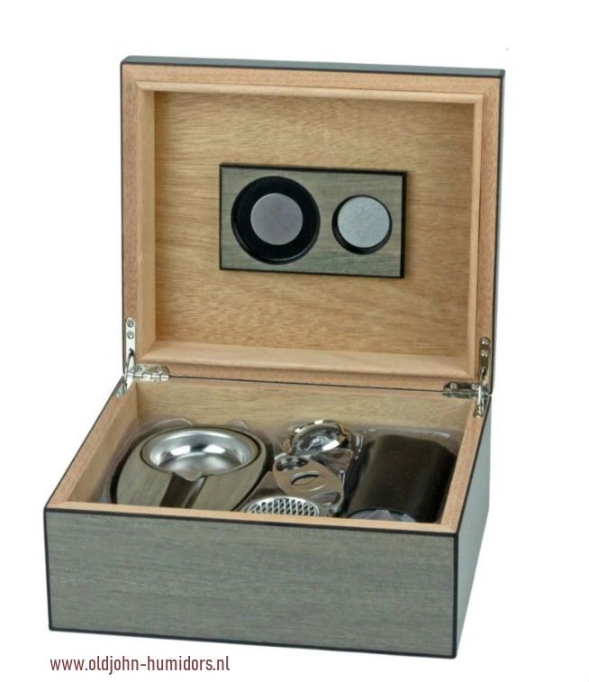Grijze humidor Startset met asbak, leren koker, knipper