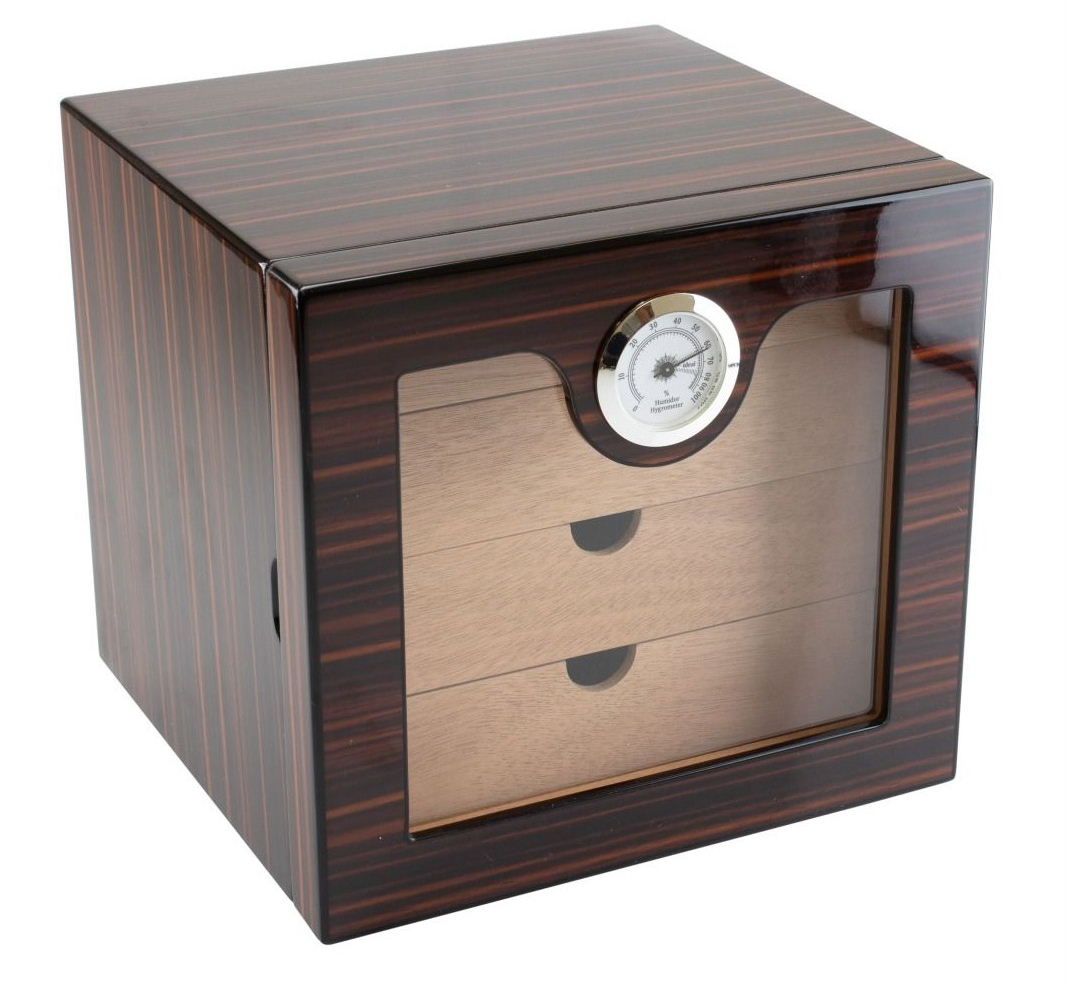 H83 kabinet humidor Teak high gloss met 4 laden en hygrometer van buitenzijde afleesbaar. 100 sigaren - verkoop via www.oldjohn-humidors.nl