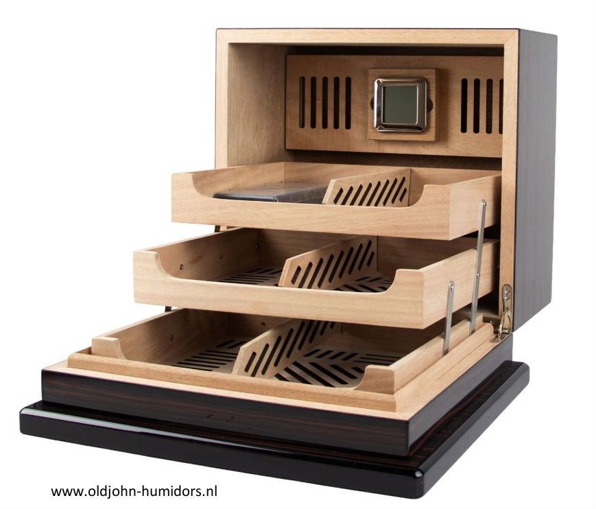 HUMIDOR KABINET EBONY FINISH HI GLOSS 75 SIGAREN art nr H88 Old John humidors