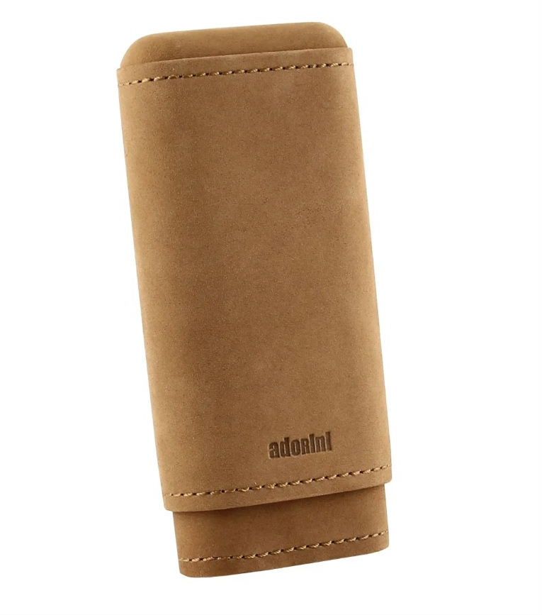 Adorini sigarenkoker bruin suede leer 2 of 3 sigaren cederhout aan de binnenzijde SK03