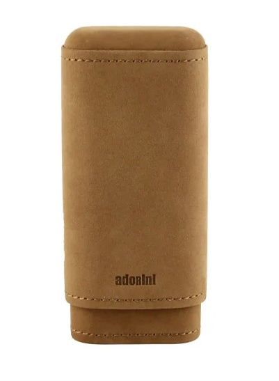 Adorini sigarenkoker bruin suede leer 2 of 3 sigaren cederhout aan de binnenzijde SK03