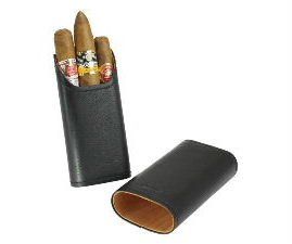 SK04: Adorini ® sigarenkoker zwart, echt leer 2 of 3 sigaren cederhout aan de binnenzijde via oldjohn-humidors.nl
