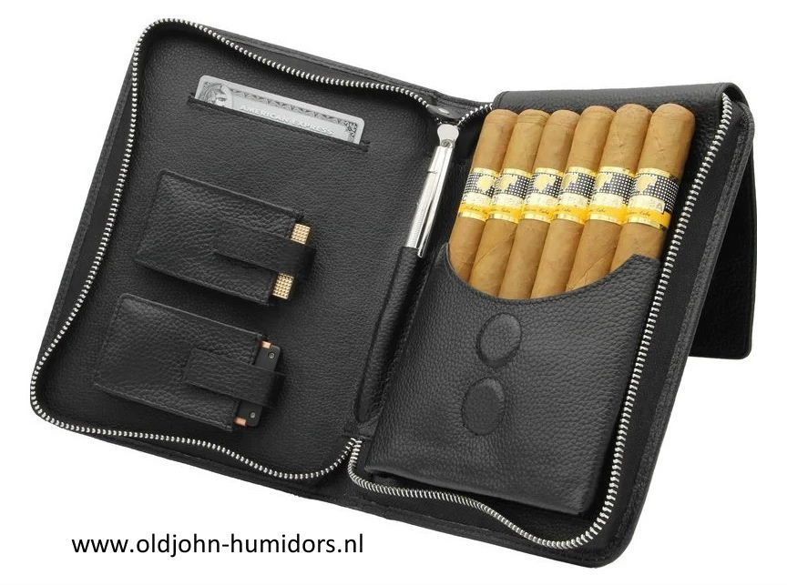 Adorini sigarentas etui zwart, echt leer voor sigaren en accessoires S11394