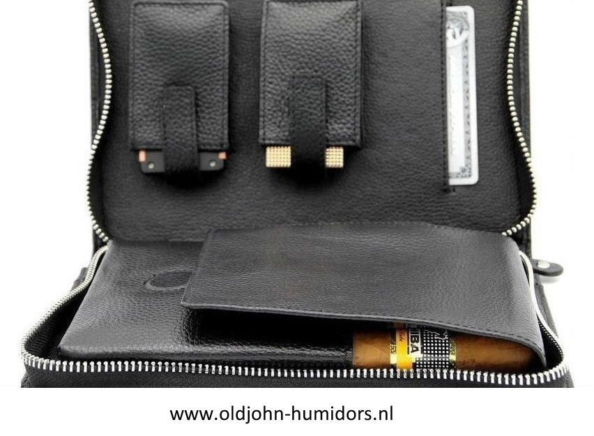 Adorini sigarentas etui zwart, echt leer voor sigaren en accessoires S11394